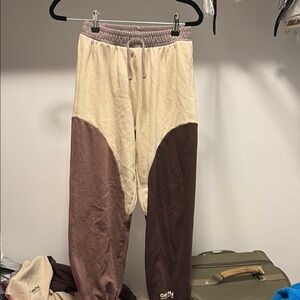 Zara Kids Colorblock Joggers in Cream and Brown